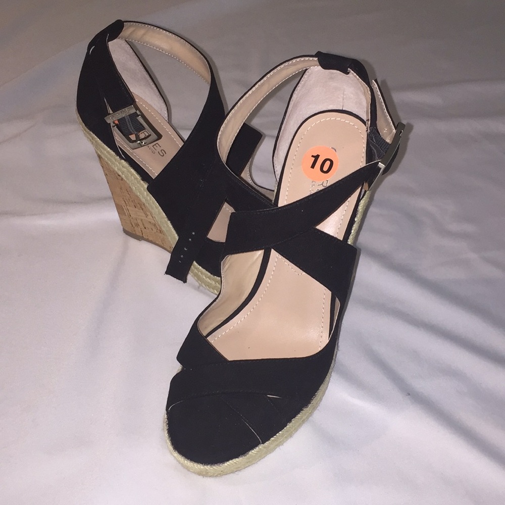 Black Open Toe Wedged Heel